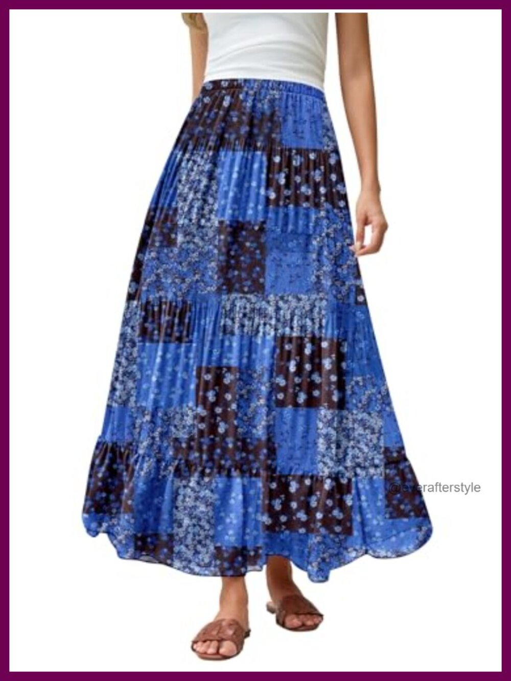 Chiffon Floral A-Line Maxi Skirt High Waist Ruffled Boho Beach Vacation